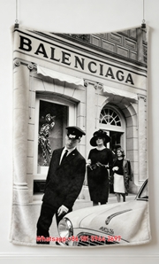 Balenciaga Vintage Storefront Flannel Throw Blanket for Wall Decor BA285